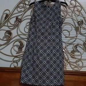 Women's blue and cream pattern design sleeveless dress.